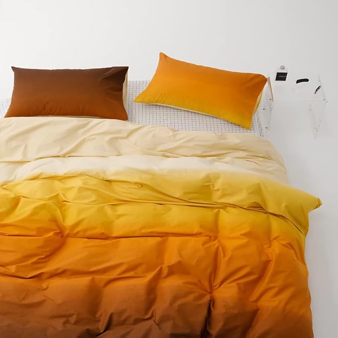 Pureant Orange Yellow Gradient Comforter Sets Twin Solid Yellow and Orange Bedding Comforters Cotton Women Girls Modern Orange Brown Gradient Soft Quilts Farmhouse Abstract Art Orange Blanket Warm