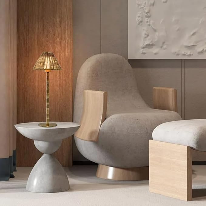 Athena-R Organic Bamboo & Rattan Cordless Table Lamps with 3-Way Brightness & Rechargeable Battery | 2-Piece Set for Bedroom, Living Room, Office & Outdoor LED Lighting