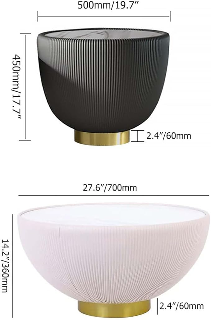 homary 2-Piece Round Coffee Table Set with Sintered Stone Top, Stainless Steel Base PU Leather Upholstery, Modern Drum-Shaped Coffee Table for Living Room