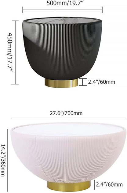 homary 2-Piece Round Coffee Table Set with Sintered Stone Top, Stainless Steel Base PU Leather Upholstery, Modern Drum-Shaped Coffee Table for Living Room