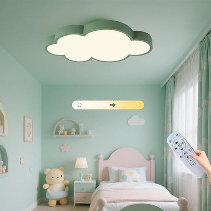 Kids Room Light Fixture/Cloud Shape LED Ceiling Light, 22 inch, 48W, Remote Control with 3 Colors & Dimming, Green Frame