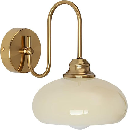 KCO Lighting Mid Century Modern Wall Mounted Bedside Lamp Brass Gold Wall Sconce Glass Globe Bathroom Vanity Light Fixture Vintage Wall Light Wireless Bedroom Wall Sconce Lamp