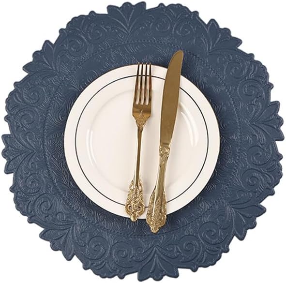 Noctiflorous Round Faux Leather 15 Inch Placemats Set of 6 Waterproof Wipeable Heat Resistant Tablemat for Dining Table Kitchen Non Slip Oilproof Table Place Mat for Indoor Outdoor(A Blue, 6)