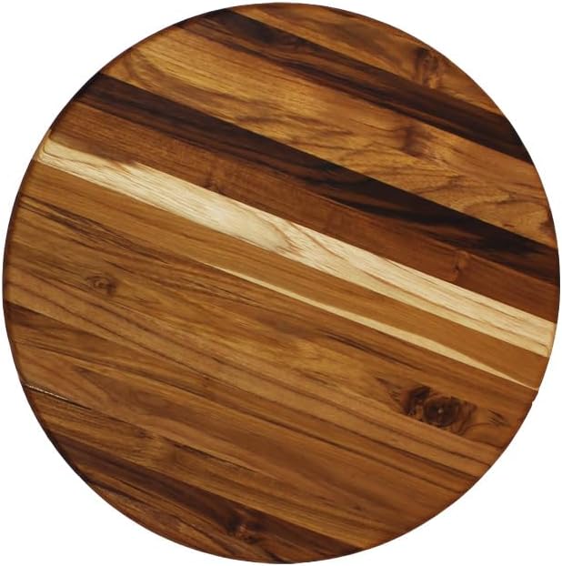 EcoDecors 16" Round Teak Cutting Board, FSC Certified Solid Wood, Edge Grain, XL Carving Board for Kitchen & Brisket