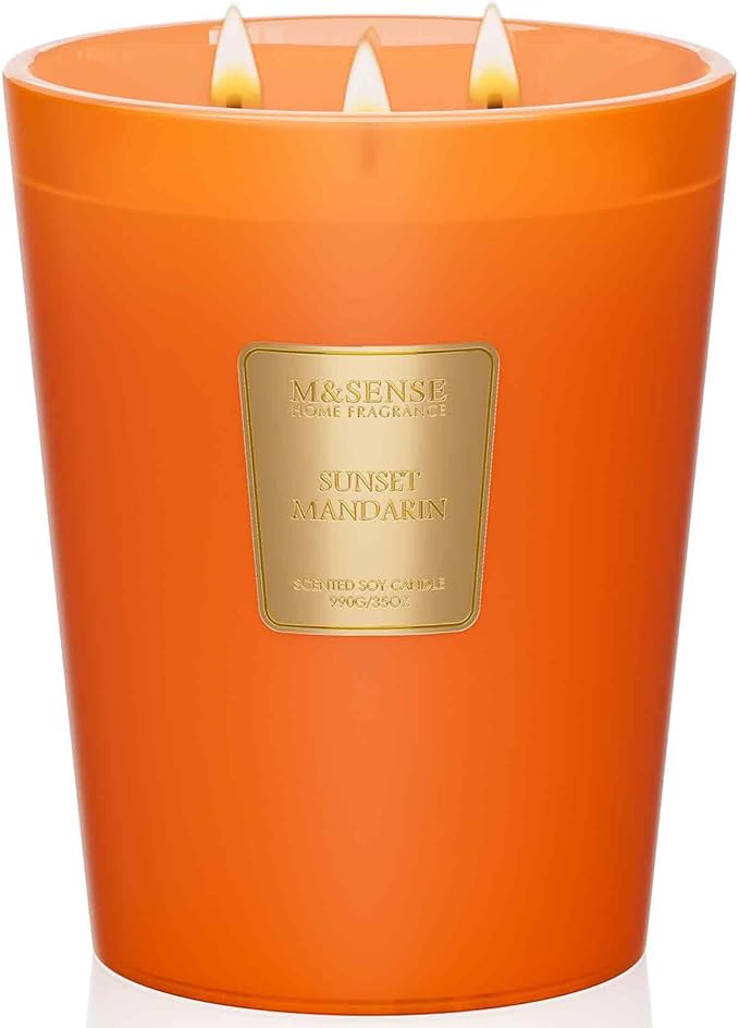 M&SENSE Sunset Mandarin Scented 35oz 150H Burn Time, 3-Wick Natural Aromatherapy Candle Highly Scented Long Lasting, Home Fragrance Housewarming Gifts New Home Gift Ideas