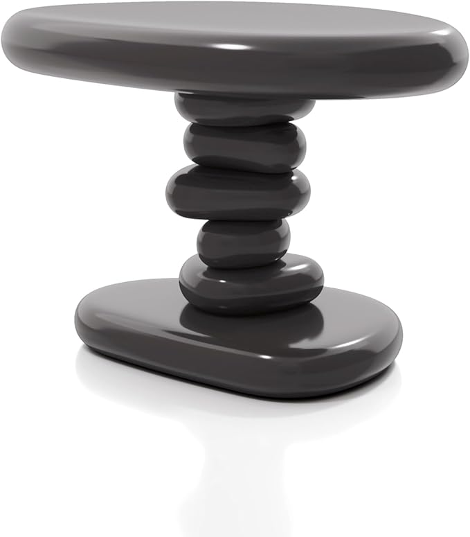 24/7 Shop at Home Kavren Modern 22-inch Oval Glossy Pedestal End Table, Stone Shape Living Room Furniture for Small Space, Dark Grey