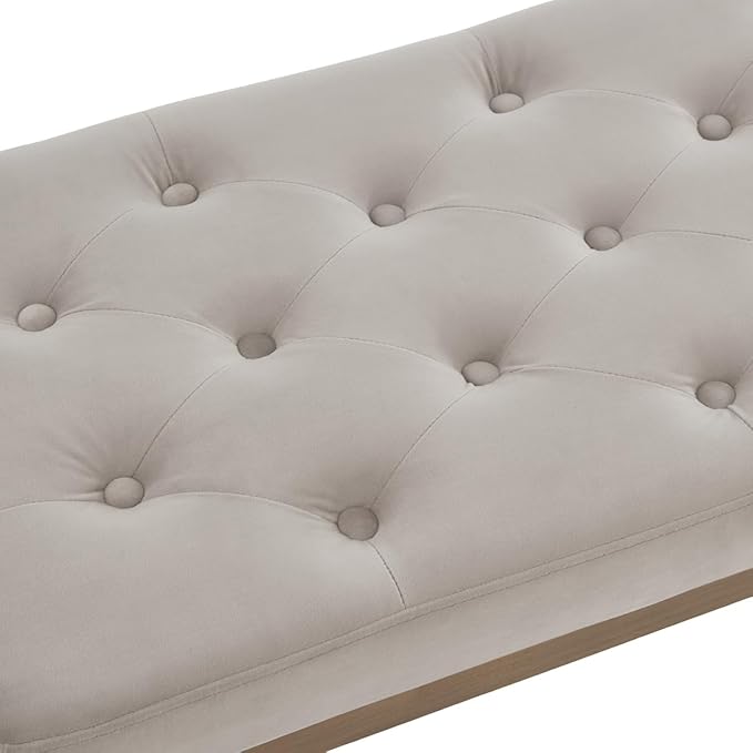 24KF Velvet Upholstered Buttons Tufted Entryway Bench with Solid Wood Leg,Bed Bench Ottoman with Padded Seat,5034-Taupe