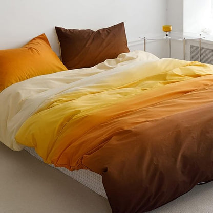 Pureant Orange Yellow Gradient Comforter Sets Twin Solid Yellow and Orange Bedding Comforters Cotton Women Girls Modern Orange Brown Gradient Soft Quilts Farmhouse Abstract Art Orange Blanket Warm