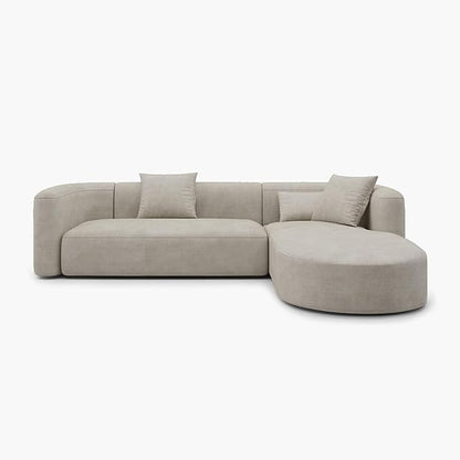 Acanva Luxury Modern Tight Curved Back Velvet Sofa, Minimalist Style Comfy Couch for Living Room Apartment, L-Shape Right Chaise, Cream