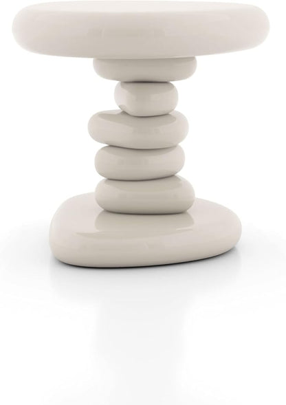 24/7 Shop at Home Kavren Modern 37-inch 2-Piece Oval Glossy Low Profile Coffee Table Set, Stone Shape Living Room Furniture for Small Space, Ivory