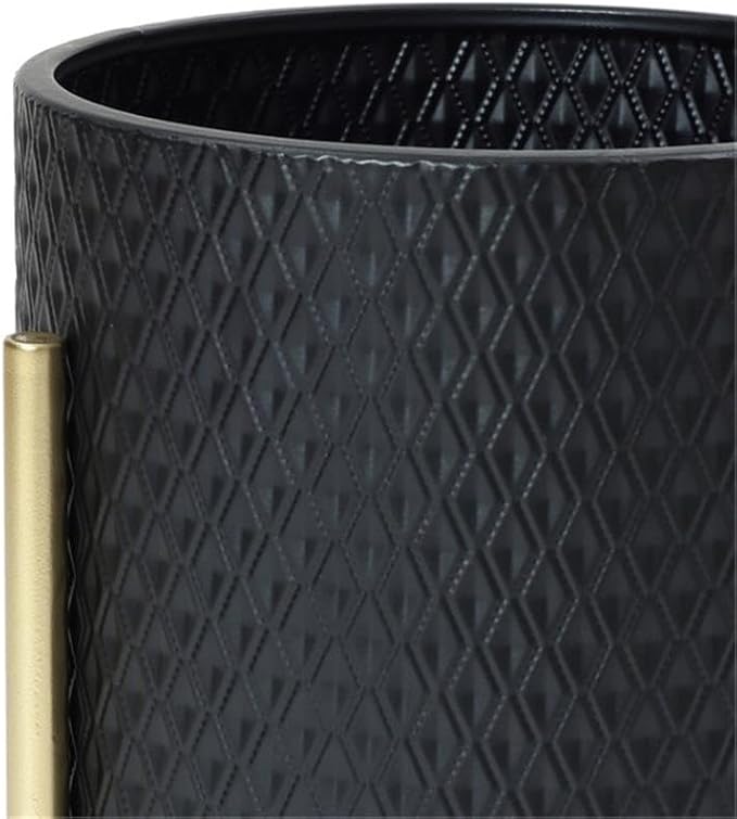 LuxenHome 2-Piece Diamond Pattern Round Metal Cachepot Planter Set, Black Planter with Gold Stands Set of 2 Indoor Plant Pots Large Floor Plant Pot for Plants, NOT Waterproof