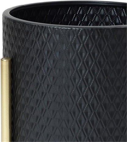LuxenHome 2-Piece Diamond Pattern Round Metal Cachepot Planter Set, Black Planter with Gold Stands Set of 2 Indoor Plant Pots Large Floor Plant Pot for Plants, NOT Waterproof
