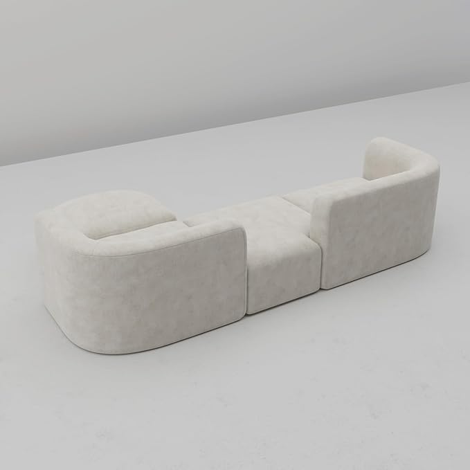 Acanva Luxury Modern Tight Curved Back Velvet Sofa, Minimalist Style Comfy Couch for Living Room Apartment, 4 Seater Modular Sectional, Cream