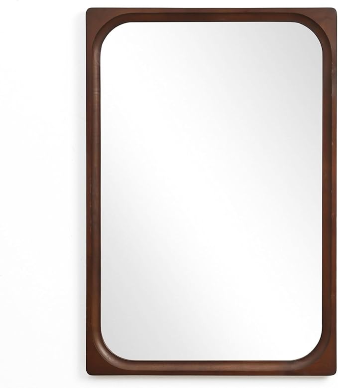 LuxenHome Rectangle Wall Mirror for Bathroom, 23.5"x35" Large Rubberwood Framed Wall Mounted Decorative Vanity Mirror for Living Room Bedroom Decor, Hanging Sculptures Accent for Entryway Home Decor