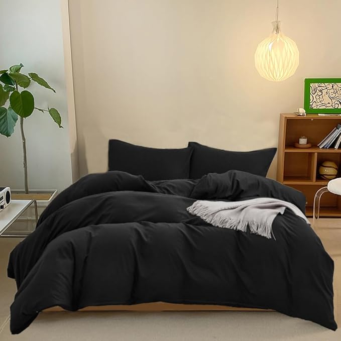CLOTHKNOW Black California King Comforter Set 3Pcs All Black Bedding Comforter Sets Men Women California King Comforter with 2 x Pillow Cases