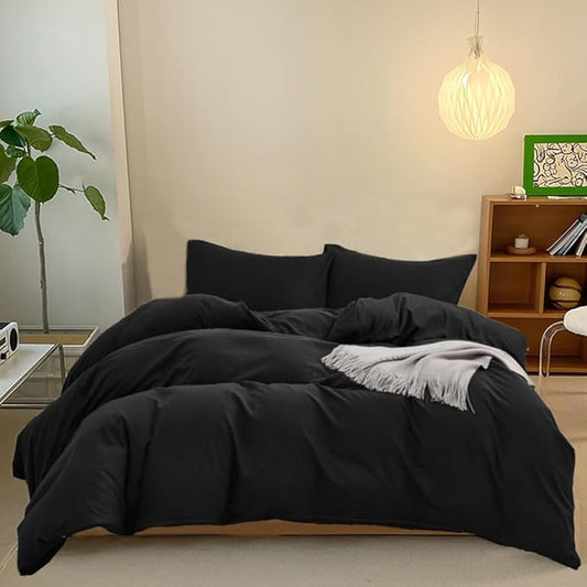 CLOTHKNOW Black King Size Comforter Set All Black Bedding Comforter Sets Men Boys Comforter Soft Comforter with 2 x Pillow Cases