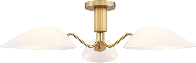 Modern Gold 3-Light Ceiling Light with Opal White Glass Shade Semi Flush Mount Ceiling Light for Living Room Hallway Sputnik Chandelier Lighting Fixture