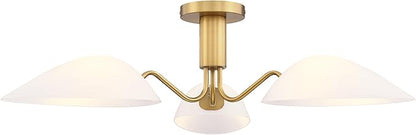 Modern Gold 3-Light Ceiling Light with Opal White Glass Shade Semi Flush Mount Ceiling Light for Living Room Hallway Sputnik Chandelier Lighting Fixture