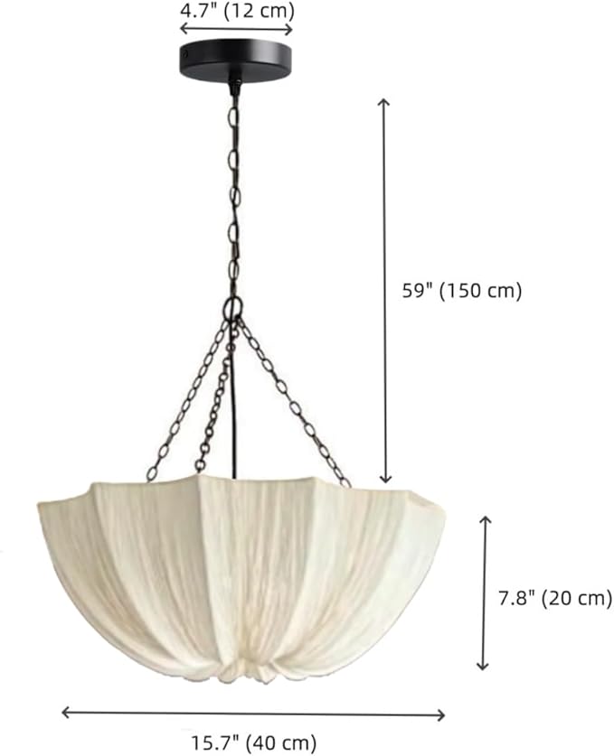 Lantern Fabric Pendant Light Mid-Century Modern Drum Chandelier Faux Silk Cloth Shade 3 Lights Wabi Sabi Light Fixture Farmhouse Ceiling Hanging Light for Dining Room Bedroom