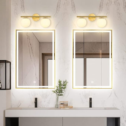 New Bathroom Vanity Light Fixtures 2 Lights Brushed Brass Milk White Globe Glass Shade Modern Wall Bar Sconce Over Mirror (Exclude Bulb
