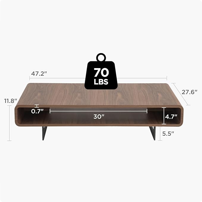 Acanva Mid Century Modern Coffee Table with Storage Shelf, Center Tables with Metal Legs, for Living Room/Office/Reception, Easy Assembly