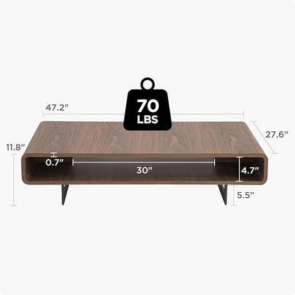 Acanva Mid Century Modern Coffee Table with Storage Shelf, Center Tables with Metal Legs, for Living Room/Office/Reception, Easy Assembly