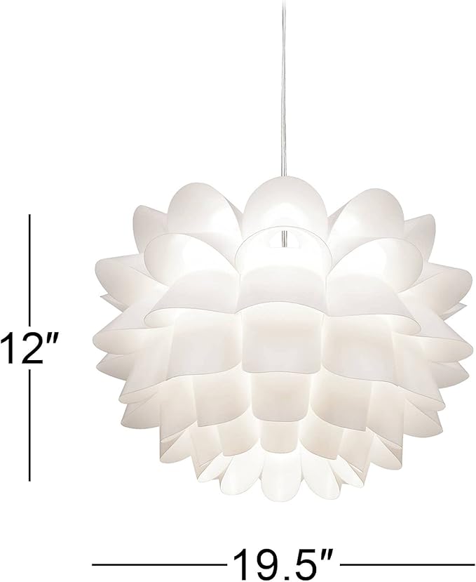 Possini Euro Design White Flower Hanging Pendant Lighting Fixture 19 1/2" Wide Modern Blooming Curved Petals for Dining Room Living House Home Foyer Kitchen Island Entryway Bedroom High Ceilings