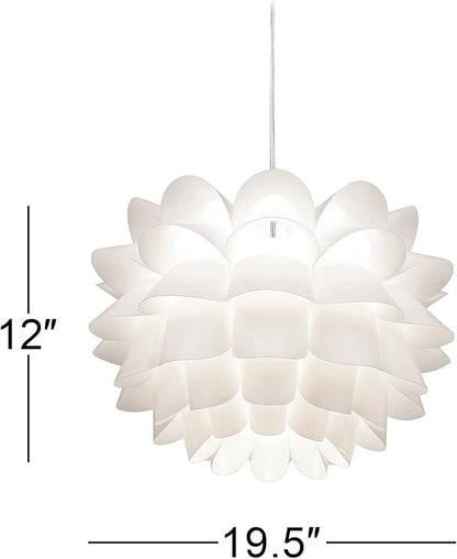 Possini Euro Design White Flower Hanging Pendant Lighting Fixture 19 1/2" Wide Modern Blooming Curved Petals for Dining Room Living House Home Foyer Kitchen Island Entryway Bedroom High Ceilings