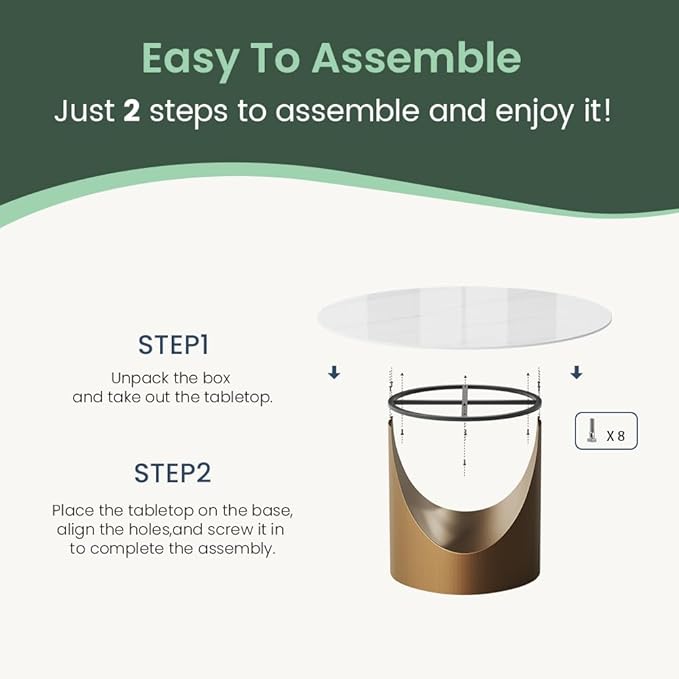 POVISON Round Dining Table for 4, 51" Glossy White Sintered Stone Top Dining Table with Bronze Carbon Steel Pedestal, Modern Dining Room Table for Kitchen, Living Room (Table Only)