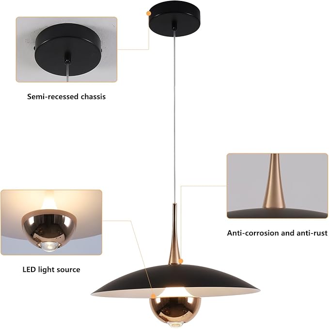 Modern Black Pendant Lighting Fixture Mini Metal Ceiling Light Adjustable Modern Hanging Lamp for Kitchen Bedroom Living Room