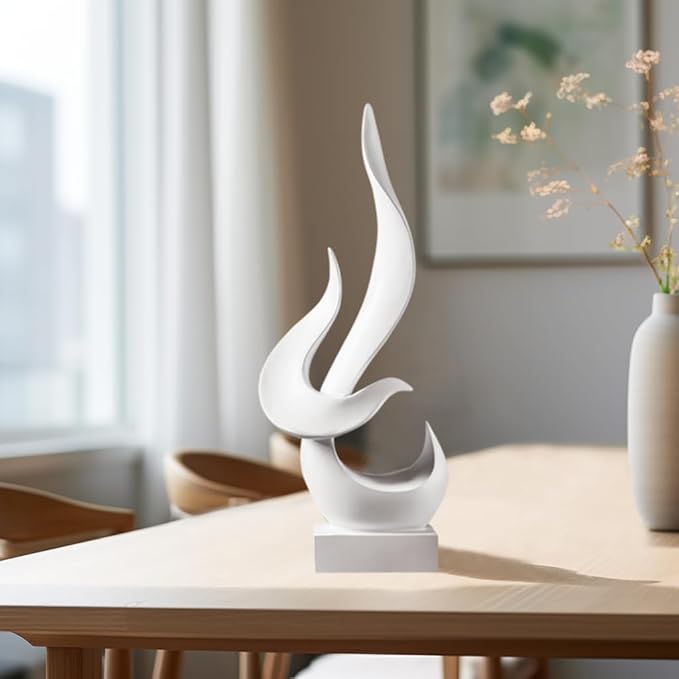White Decor Modern Flame Statue, Decorative Objects Abstract Art Flame Statue for Living Room Dining Centerpiece