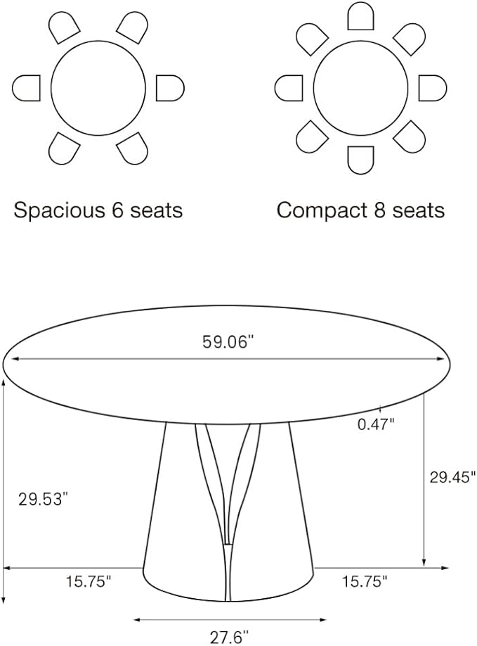 POVISON 60" Glass Round Dining Table for 6, Modern Dining Table 59" Dining Room Table, Round Glass Tabletop with Solid Bronze Carbon Steel Base for Kitchen (Table Only)