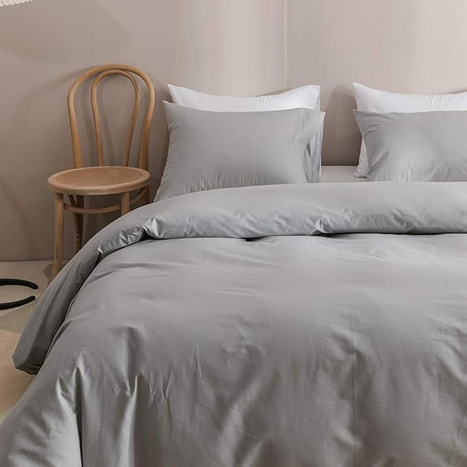 CLOTHKNOW Grey Comforter Sets Twin/Twin XL Light Grey Bedding Comforter Set Boys Men Comforter Solid Silver Gray Comforter 3Pcs Gray Bed Comforter Sets