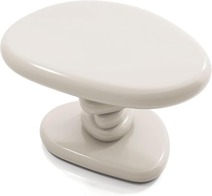 24/7 Shop at Home Kavren Modern 37-inch 3-Piece Oval Glossy Low Profile Coffee Table Set, Stone Shape Living Room Furniture for Small Space, Ivory