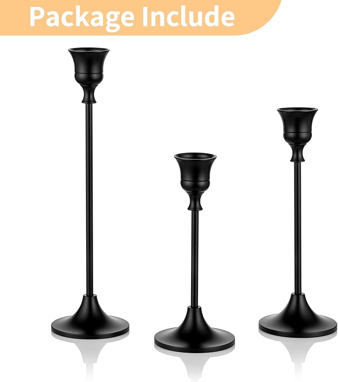 Nuptio 3 Pcs Black Candlestick Holders Taper Candles Holder Candle Stick Holder for Dining Halloween Candle Holders for Tapered Candles Decorative Centerpiece for Christmas Party Housewarming