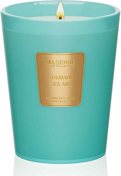M&SENSE Summer Sea Air Scented Candle Home Decor, Natural Soy Wax,4.1oz 60 Hours Long Lasting Slow Burning, Aromatherapy Candle for Stress Relief