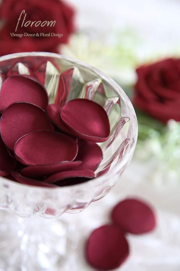Floroom 300pcs Rose Petals Burgundy Faux Silk Flower Petals for Wedding Flower Girl Basket Aisle Scatter Dinner Table Centerpieces Party Confetti Bridal Shower Romantic Night Decoration
