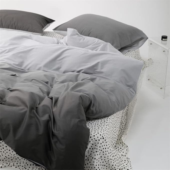 Pureant White Grey Gradient Comforter Sets Full Women Men Solid White and Grey Bedding Comforters Cotton Modern Plain Dark Gray Gradient Quilts Watercolor Art Bedding Soft Sliver Grey Blankets Warm