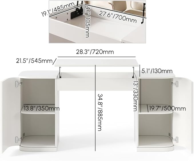 homary Modern 59.8" Standing Desk with Lift-Top & Ample Storage, Fluted Engineered Wood Home Office Desk with 2 Doors, White
