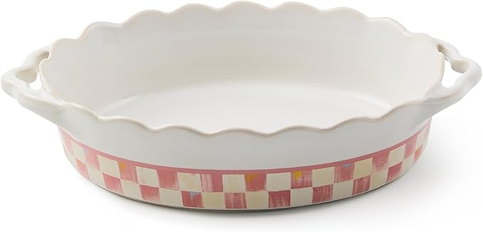 MACKENZIE-CHILDS Everyday Oval Casserole Baker, Cute Oven Baker, Small, Pink-and-White Rosy Check