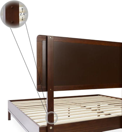 Bme Nipe 14 Inch Deluxe Bed Frame with Adjustable Headboard - Rustic & Bohemian Unique Style with Acacia Wood - No Box Spring Needed - 12 Strong Wood Slat Support - Easy Assembly - Twin, Walnut