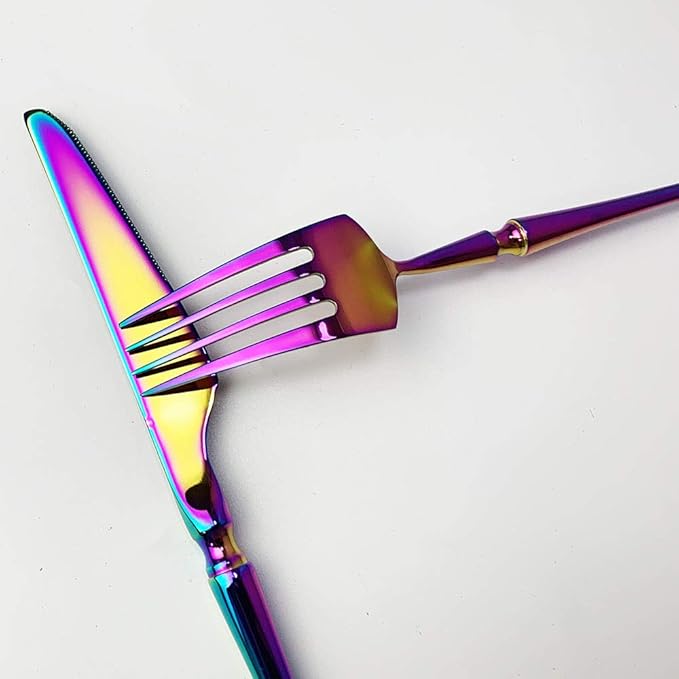 JASHII 20-piece 18/10 Stainless Steel Rainbow Flatware/Cutlery/ Set Service for 4 Person, Include Knife/Fork/Spoon, Mirror Polished (Rainbow)