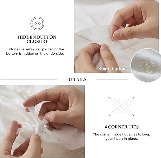 Simple&Opulence 100% Linen Duvet Cover Set, 3 PCS Natural French Flax White Duvet Cover Queen Size, Breathable Soft Comfy Linen Bedding Comforter Cover with 2 Pillowcases(White, 88"x92")