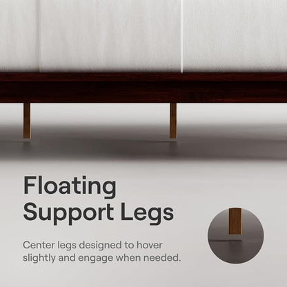 Nectar Bamboo Platform Bed Frame & Upholstered Headboard - Twin XL - Walnut/Slate - Floating Center Support Legs -12” Height - Easy Tool Free Set Up - Sturdy Wooden Support Slats - Holds Up To 500 lbs