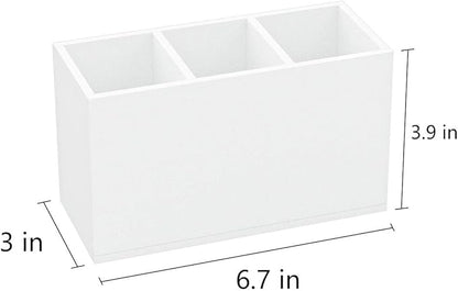NIUBEE Acrylic Pen Holder 3 Compartments, White Pencil Organizer Cup for Countertop Desk Accessory Storage