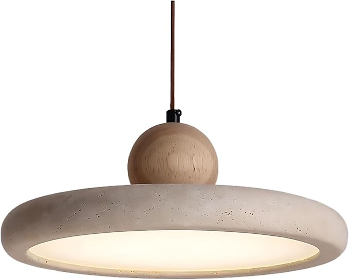 LED Natural Stone Pendant Light with Warm Glow, Modern Minimalist Dome Chandelier, Small Hanging Lamp for Kitchen Island Over Sink Bedroom Dining Room or Tea Room(Rubber Wood)