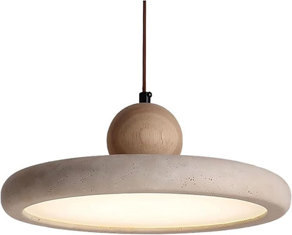 LED Natural Stone Pendant Light with Warm Glow, Modern Minimalist Dome Chandelier, Small Hanging Lamp for Kitchen Island Over Sink Bedroom Dining Room or Tea Room(Rubber Wood)