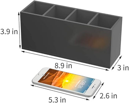 NIUBEE Acrylic Pen Holder 4 Compartments, Black Pencil Organizer Cup for Countertop Desk Accessory Storage (Black)