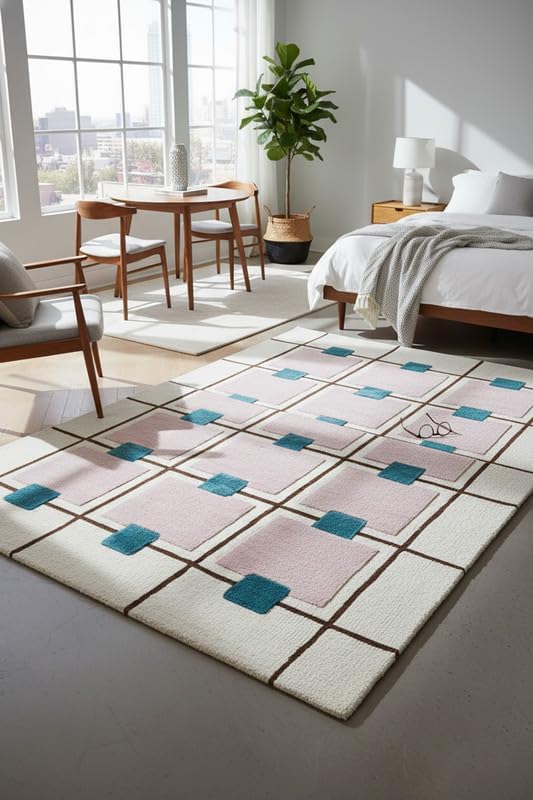 Greer Wool Area Rug - Chic Hand-Tufted Mauve, Blue, and Beige Design for Stylish Home Decor (4x6 Ft)