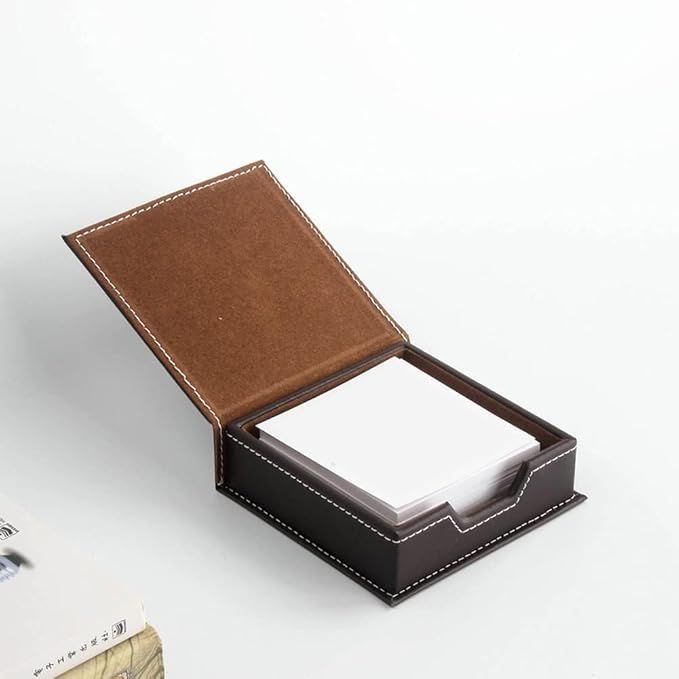 KINGFOM T31-6PCS/SET Desktop Organizer Supplies Set PU Leather Remote Control Collection Holder, Pencil Holder Box, Business Card Holder, Mouse Pad, Sticky Notes Paper and Dispenser